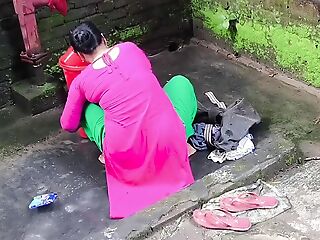 I deadened see my step aunty cleaning clothes I went behind the brush and started fucking the brush ass