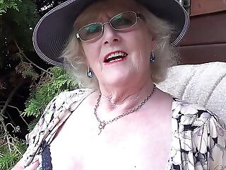 AuntJudys - 66yo Hairy Mature GILF Mrs. Claire Sucks Your Bushwa in the Garden (POV)